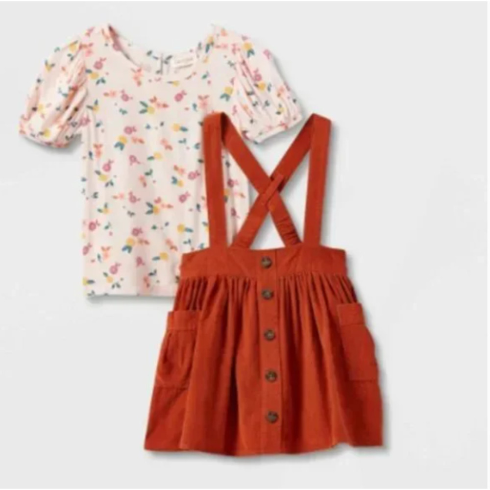 Cat & Jack Toddler Girls' Short Sleeve Floral Top & Corduroy Skirtall Set - 3T
